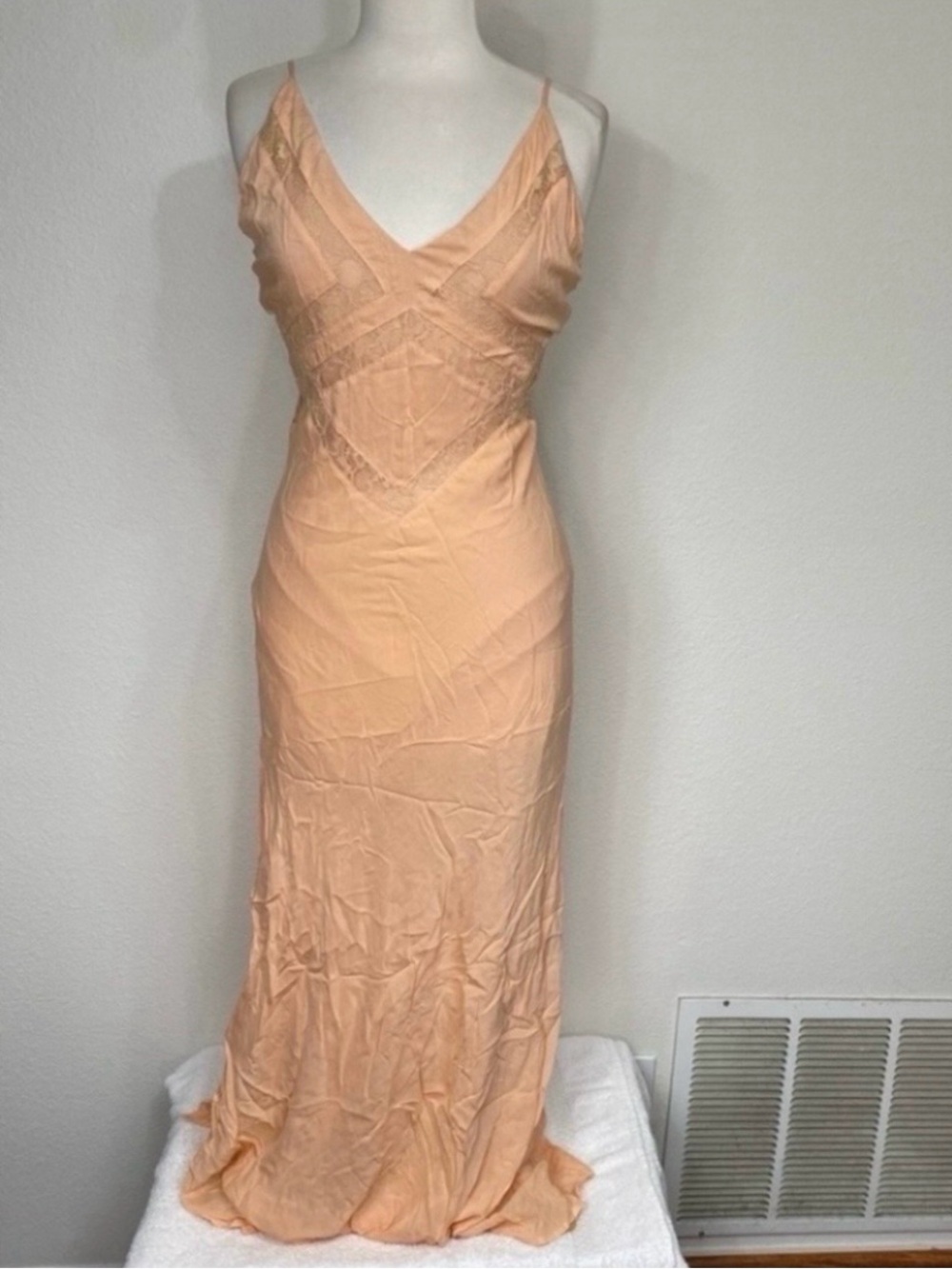 Stylestalker Women's Peach Lace Trim Slip Maxi Dress Size Medium Boho Coastal